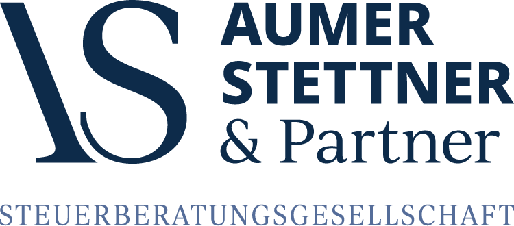 Logo mit großen stilisierten Buchstaben AS auf der linken Seite und dem Text Aumer Stettner & Partner auf der rechten Seite. Darunter steht in kleinerer Schrift das Wort Steuerberatungsgesellschaft.